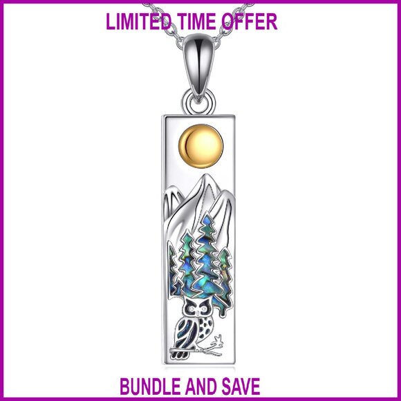 Sterling Silver Mountain Owl Pendant Necklace 18+2 Inch Chain